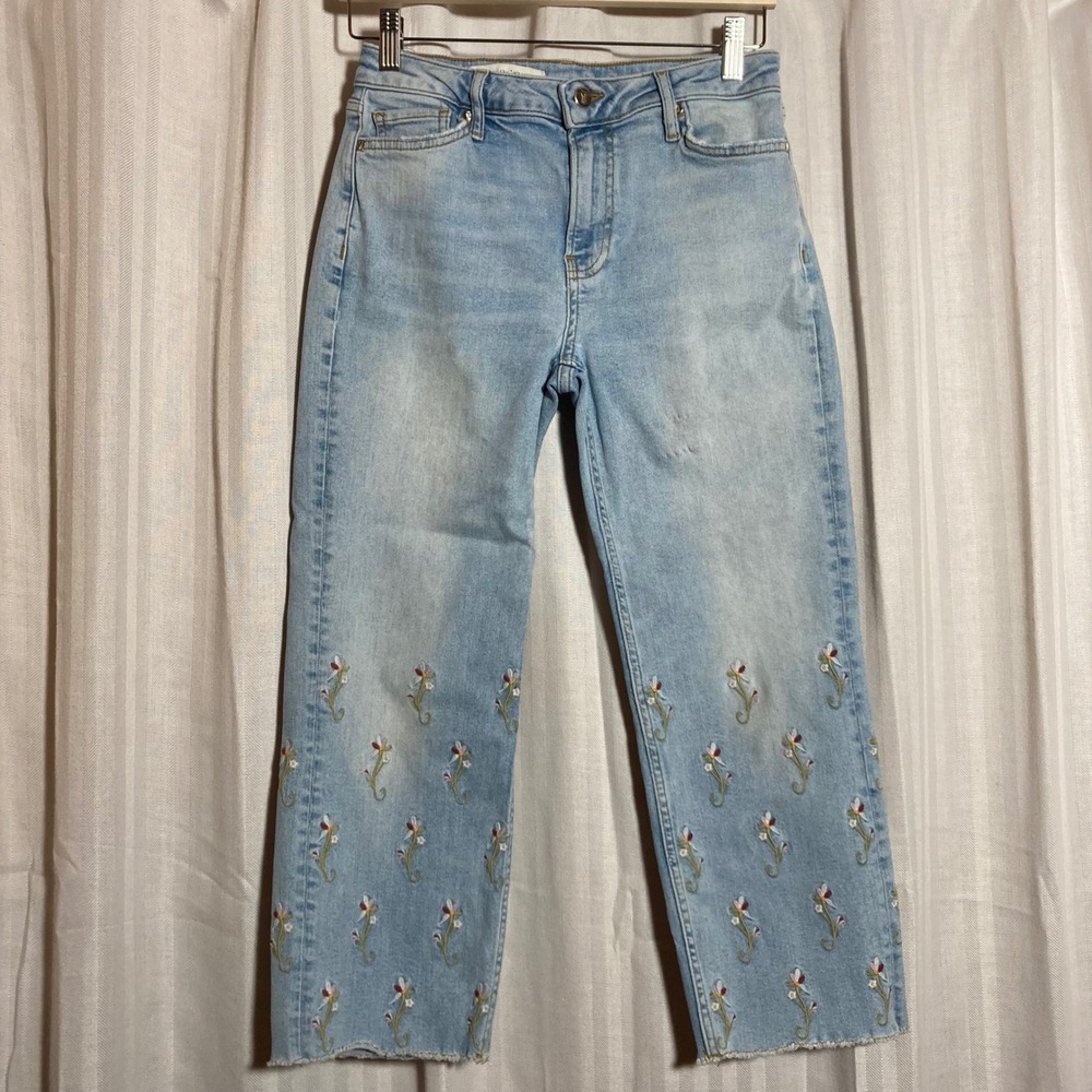 Pilcro and the Letterpress Floral Embroidered Straight Leg Jeans Light Wash 27
